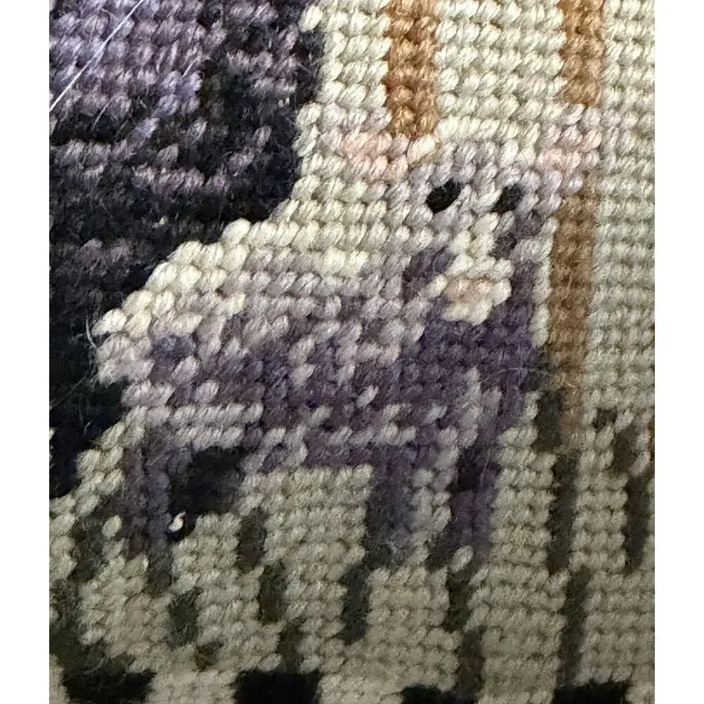 Vintage Needlepoint Sheep Lamb Pillow Folk Art Country HANDMADE 3683/21